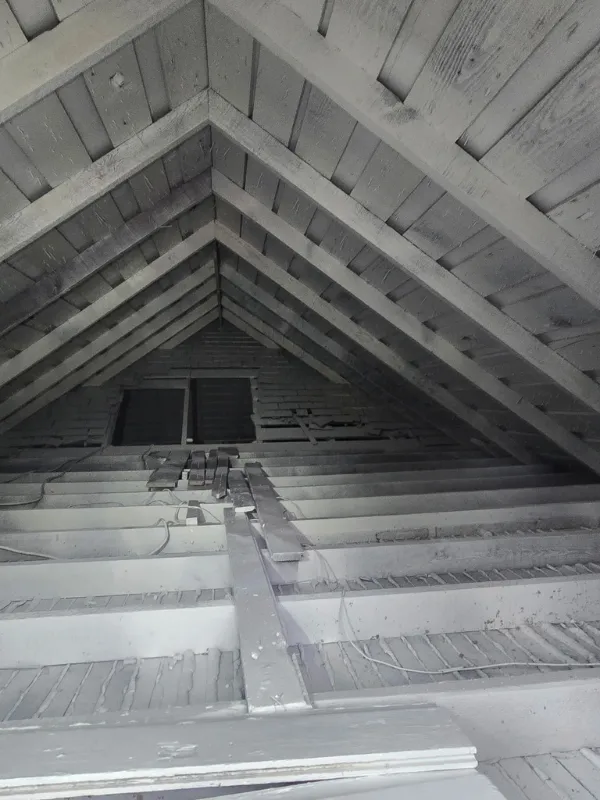 Attic cleared and cleaned after insulation removal