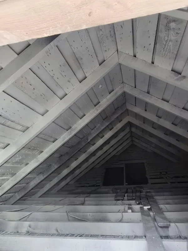 Attic rafters cleaned and encapsulated after mold remediation