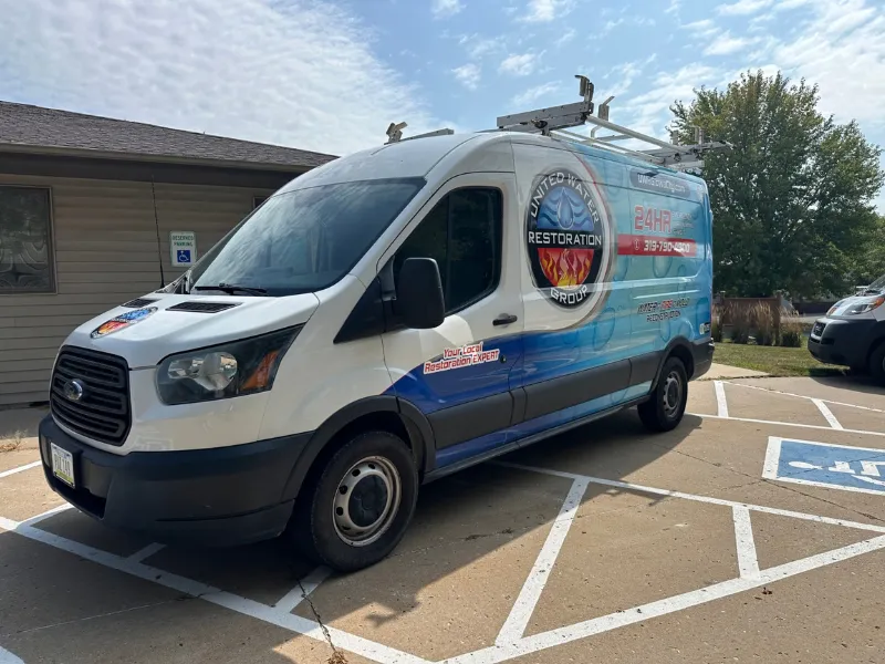 Service van parked outside the office